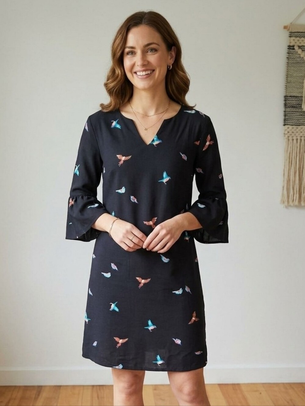 Annie 50 Montreal Black Mini Dress Bird Print Retro Inspired Whimsical Cute XS